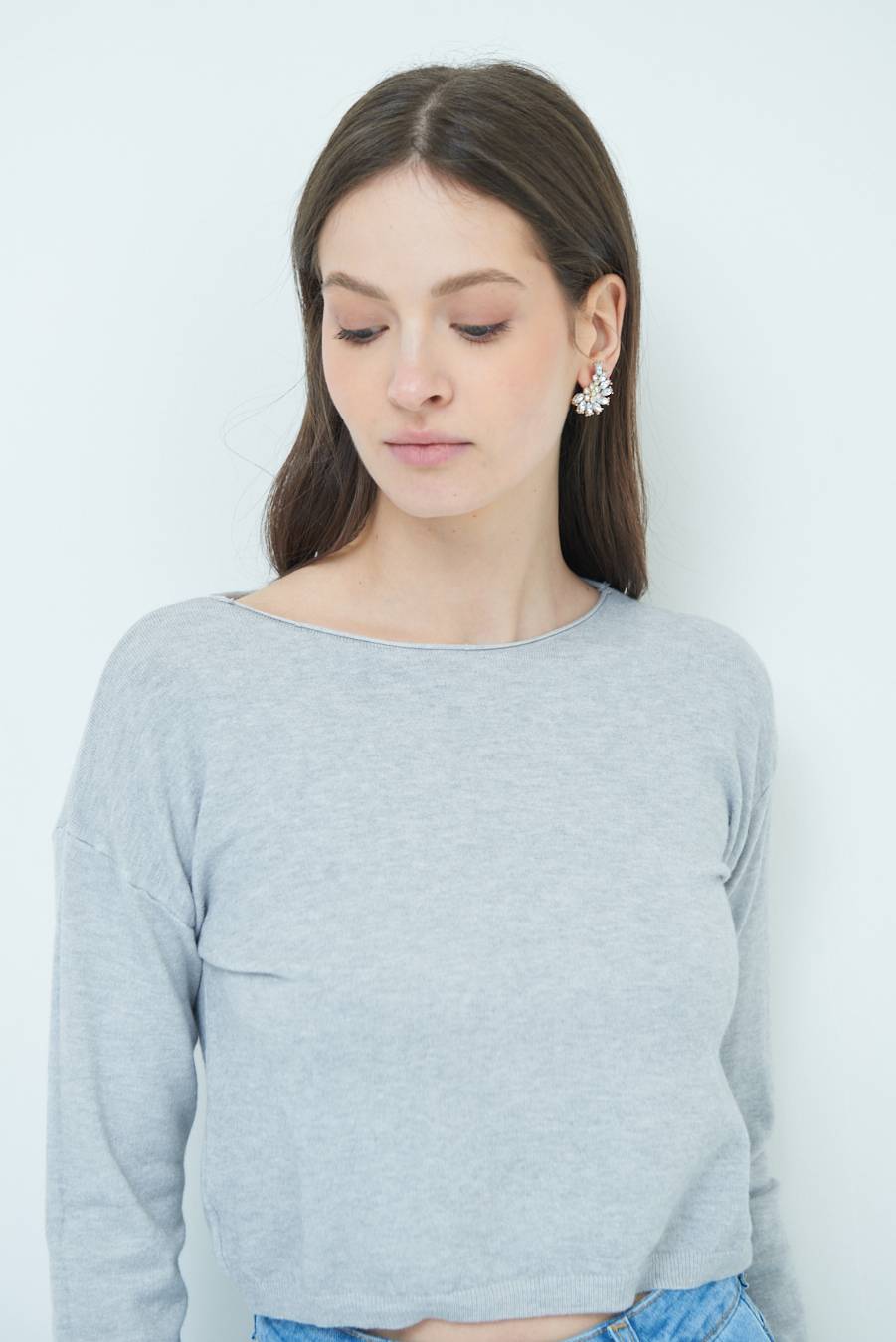 Kikisix MAGLIA SCATOLINA SCOLLO A BARCA GRIGIO Italy