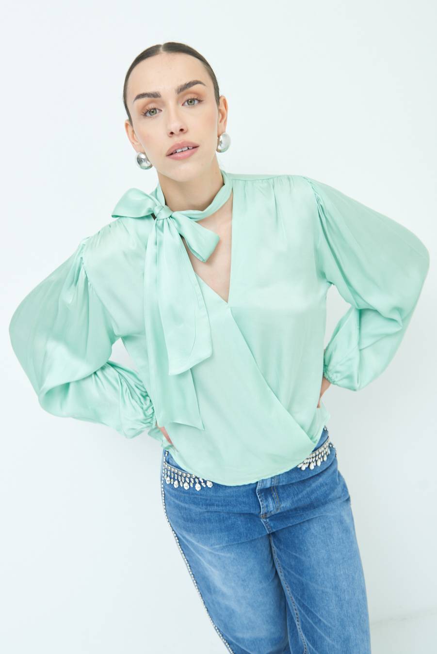 Kikisix CASACCA INCROCIO RASO VISCOSA VERDE Vendita