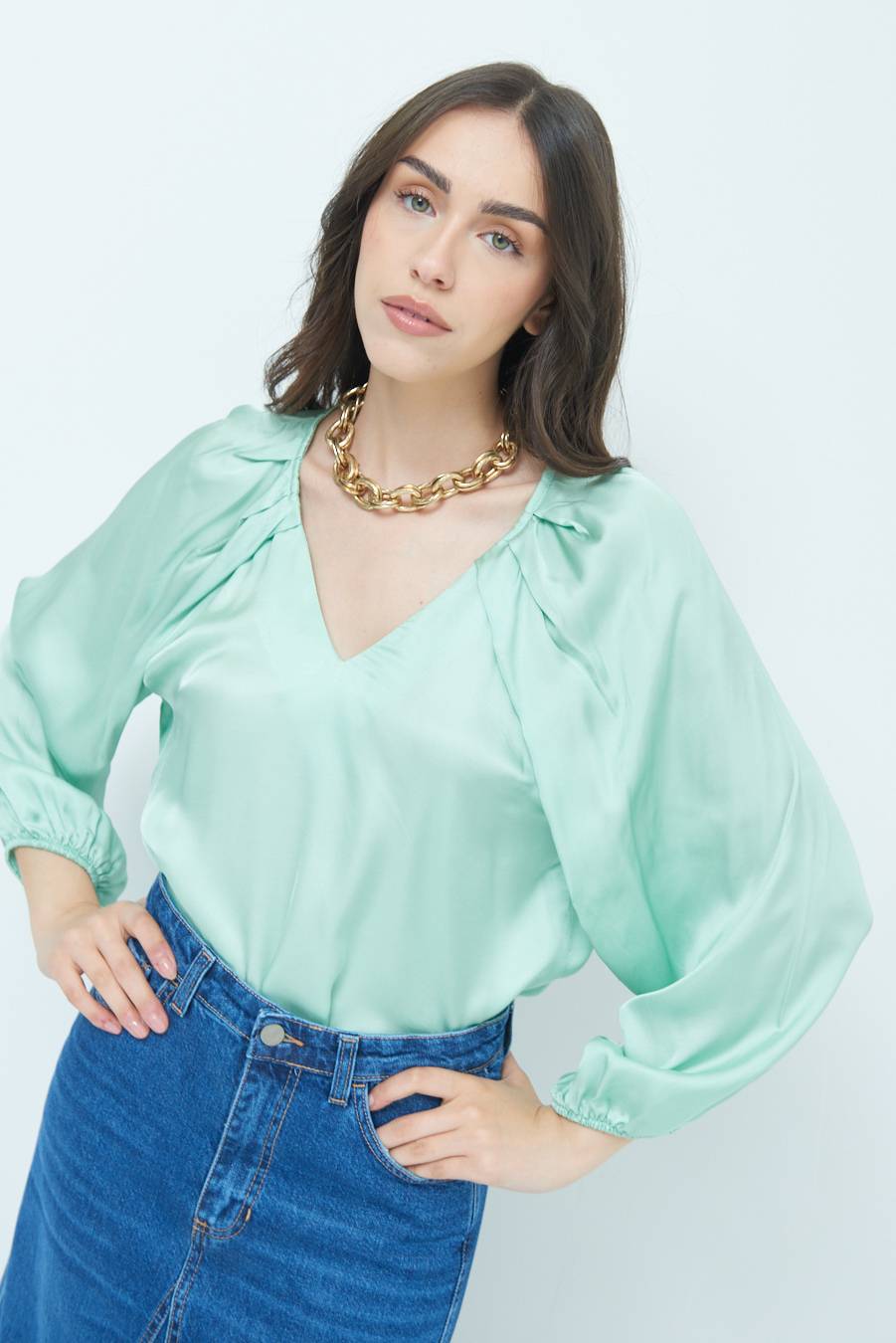 Kikisix CASACCA SCOLLO V RASO VISCOSA VERDE Negozi Online