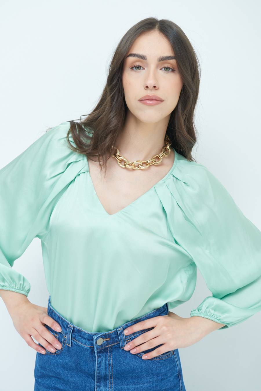 Kikisix CASACCA SCOLLO V RASO VISCOSA VERDE Negozi Online