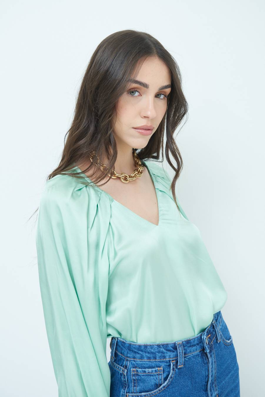 Kikisix CASACCA SCOLLO V RASO VISCOSA VERDE Negozi Online