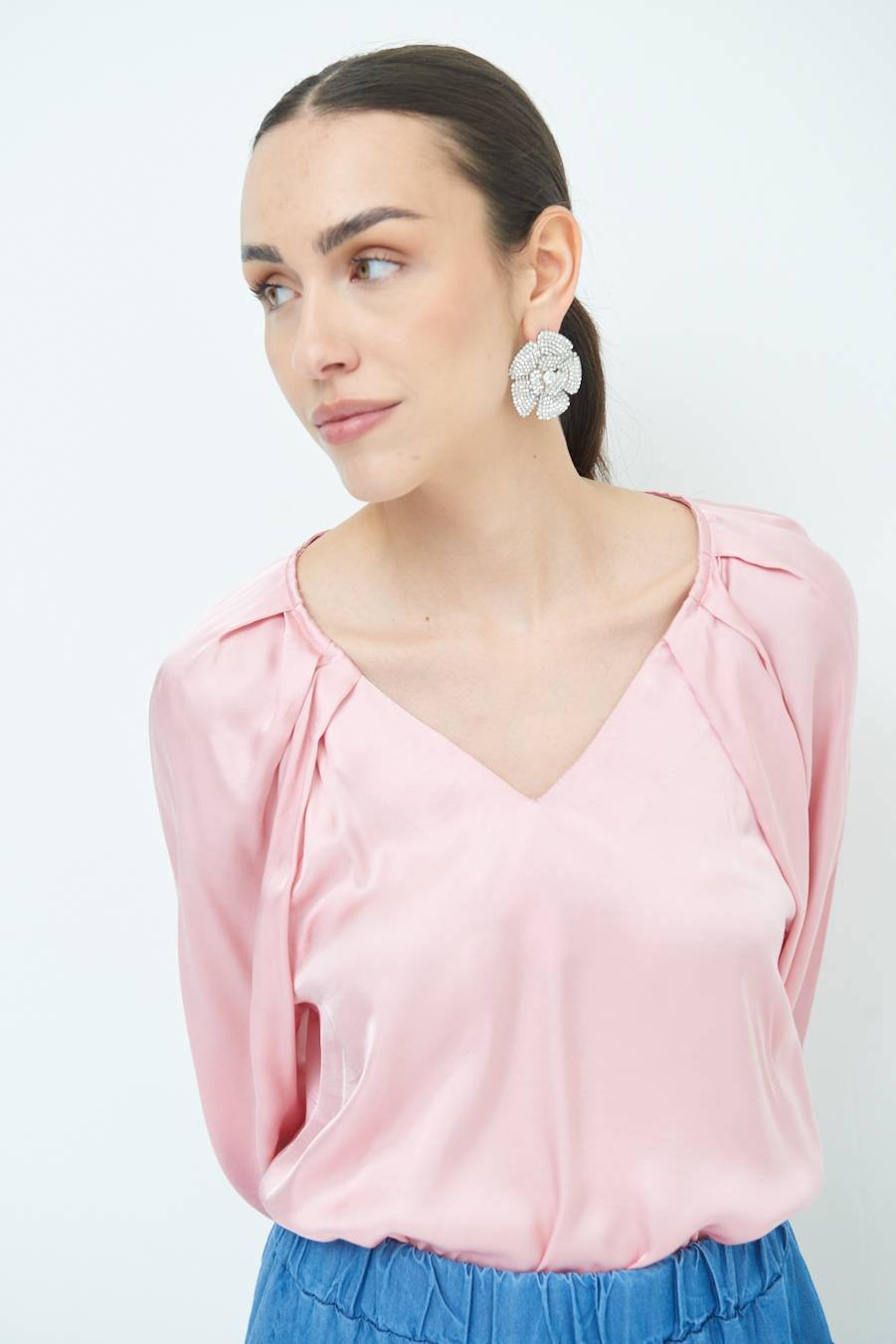Kikisix CASACCA SCOLLO V RASO VISCOSA ROSA Acquista Ora