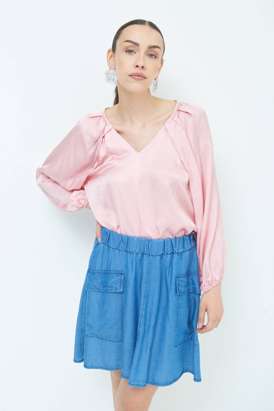 Kikisix CASACCA SCOLLO V RASO VISCOSA ROSA Acquista Ora