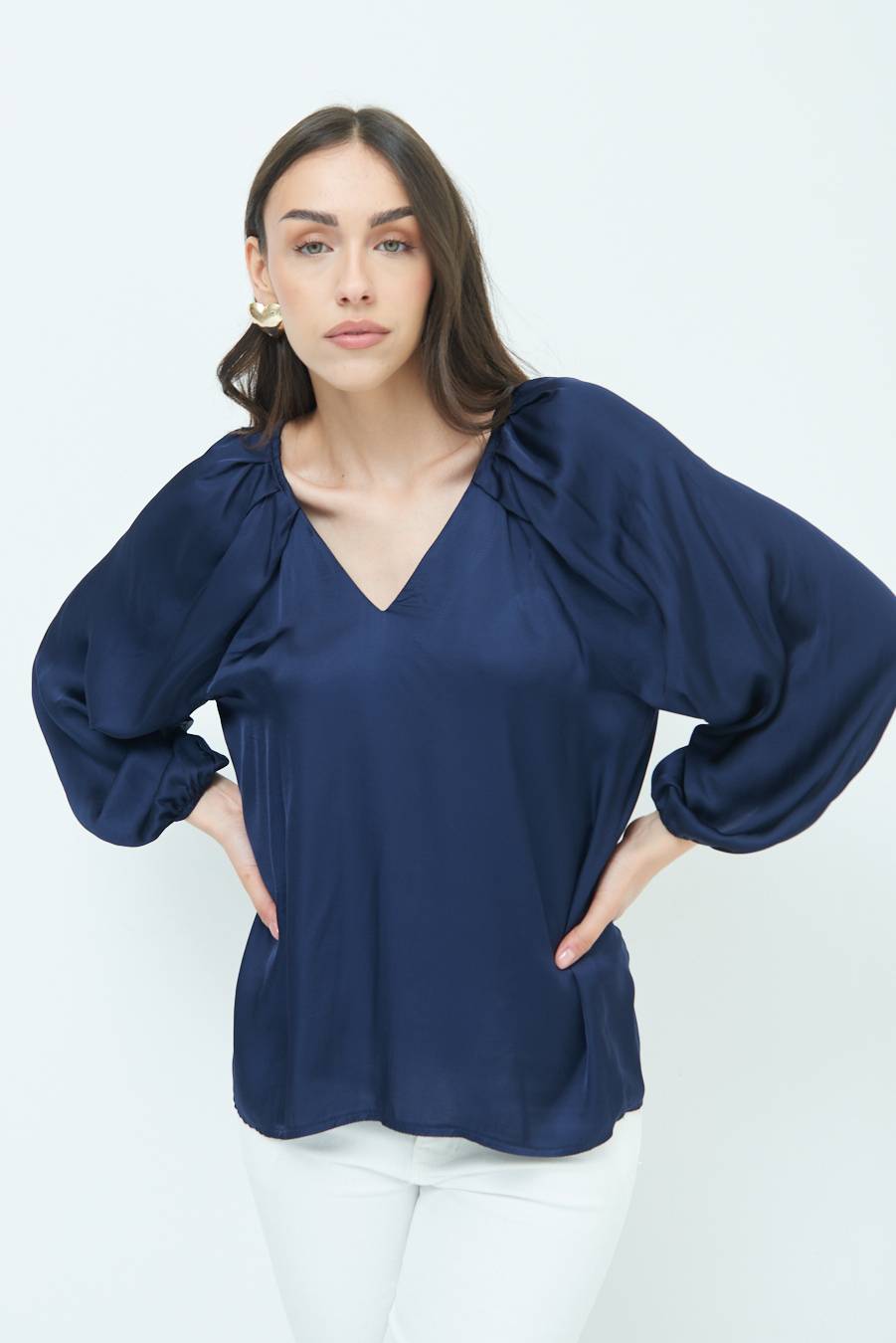Kikisix CASACCA SCOLLO V RASO VISCOSA BLU Shopping Online