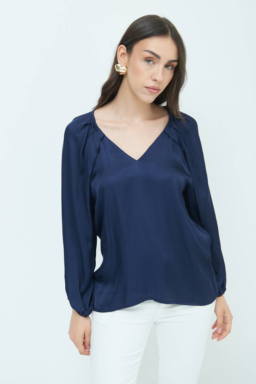 Kikisix CASACCA SCOLLO V RASO VISCOSA BLU Shopping Online