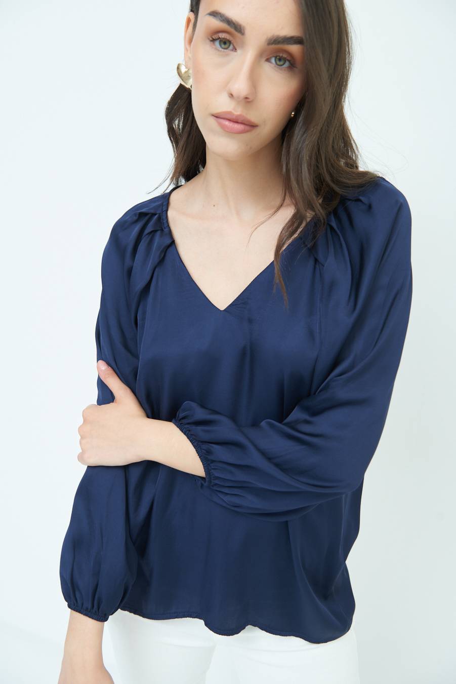 Kikisix CASACCA SCOLLO V RASO VISCOSA BLU Shopping Online
