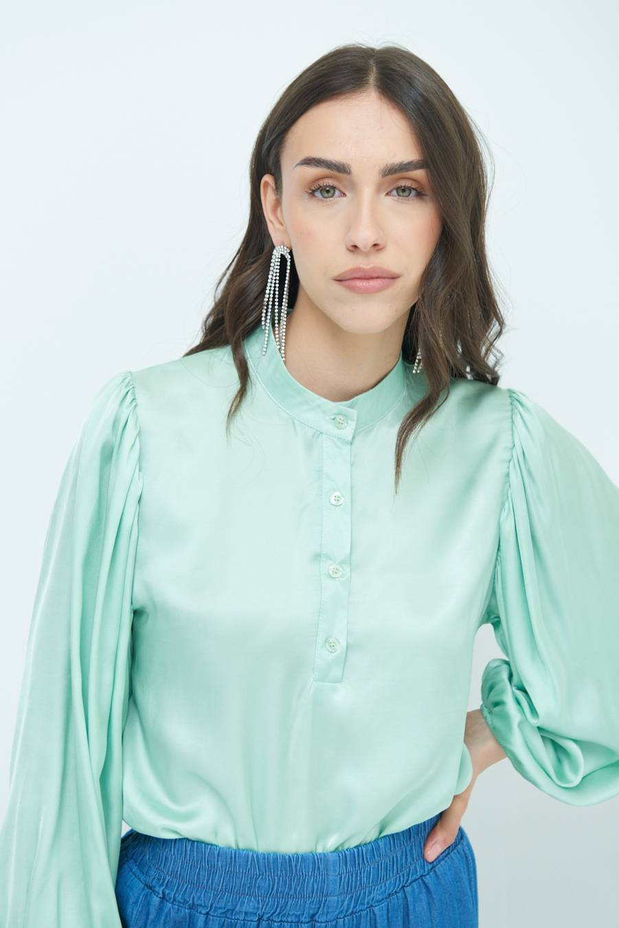 Kikisix CAMICIA POLO RASO VISCOSA VERDE Affare Del Giorno