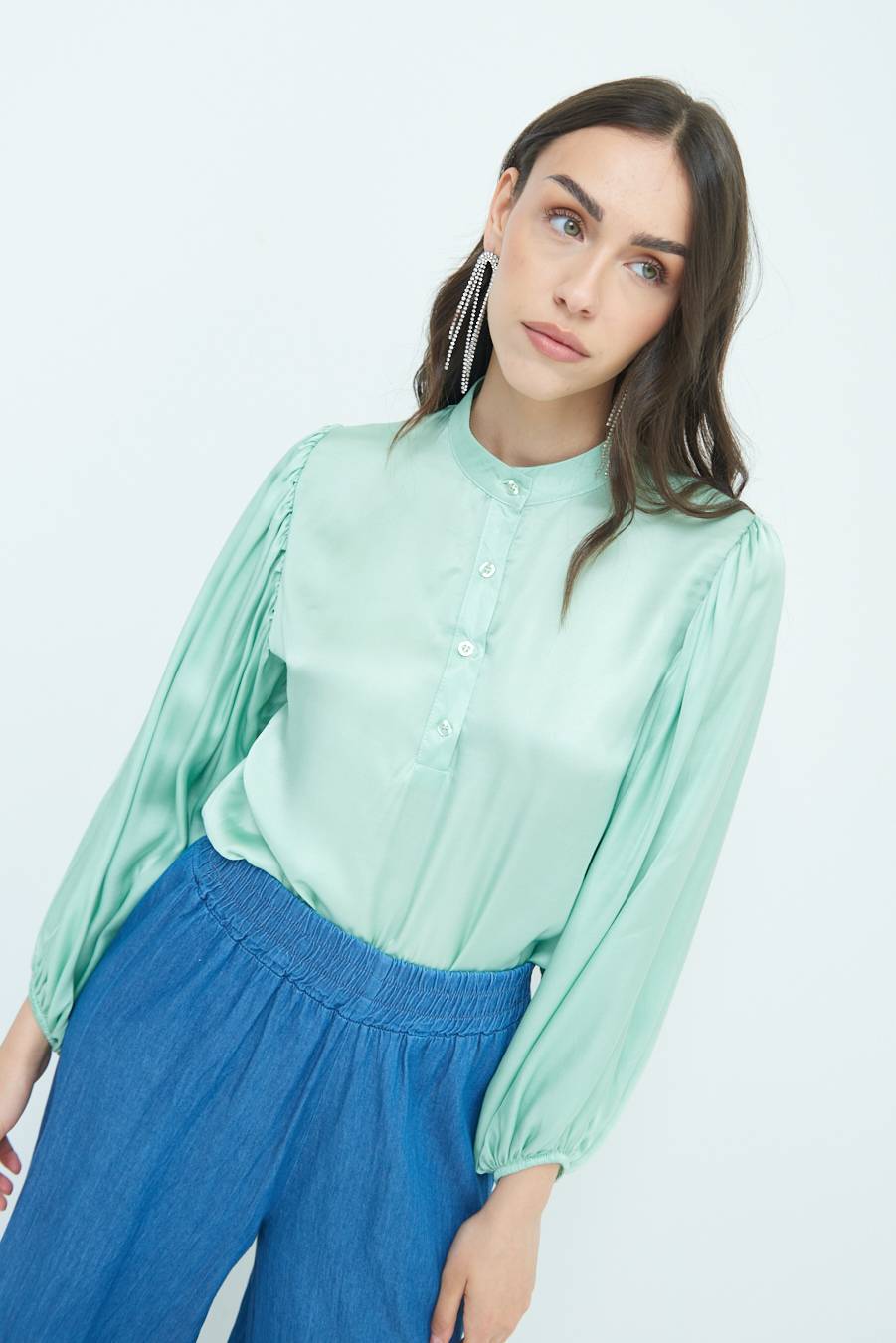 Kikisix CAMICIA POLO RASO VISCOSA VERDE Affare Del Giorno