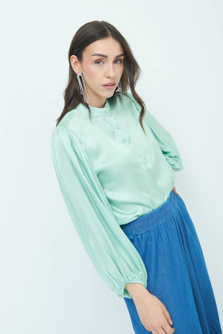 Kikisix CAMICIA POLO RASO VISCOSA VERDE Affare Del Giorno