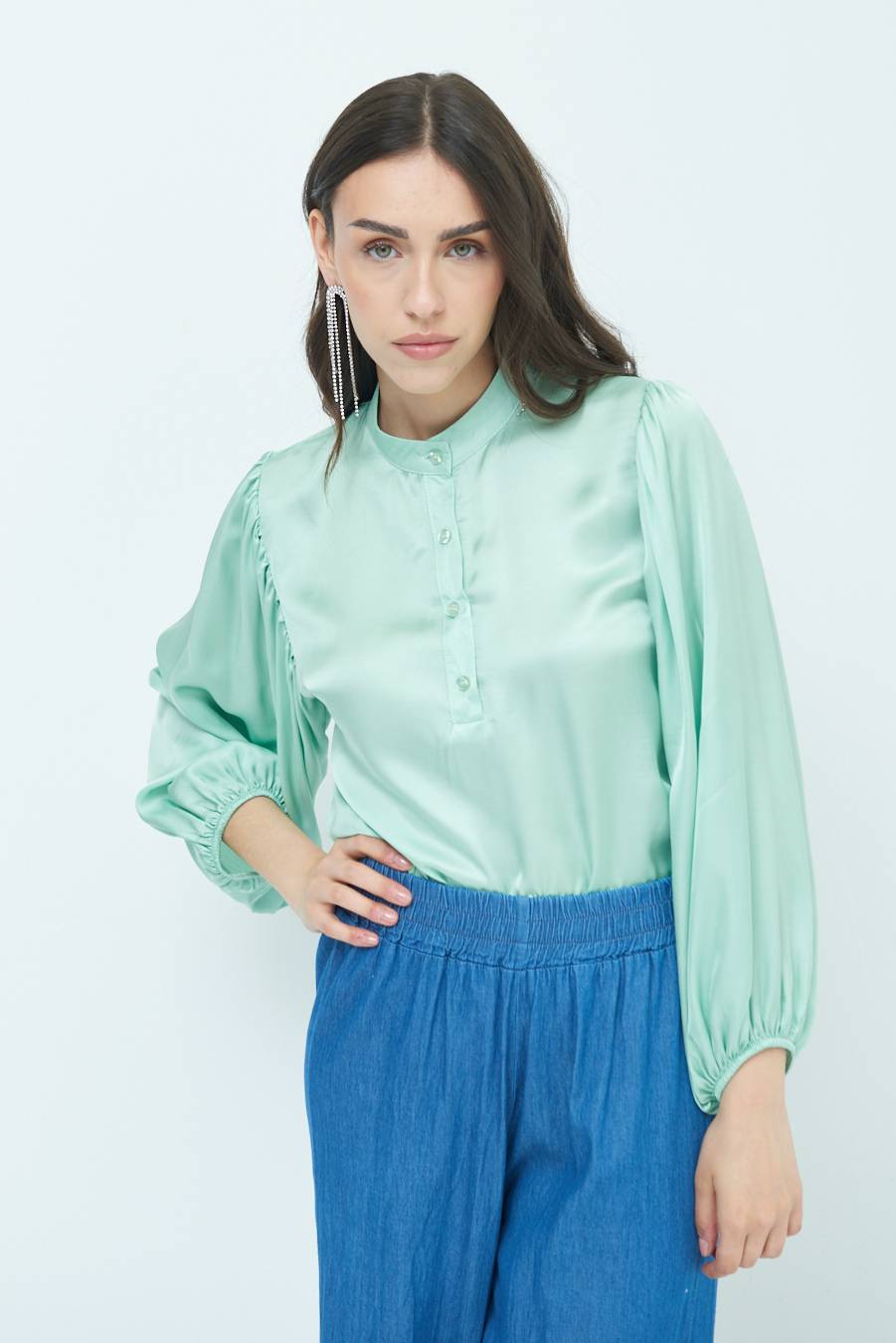 Kikisix CAMICIA POLO RASO VISCOSA VERDE Affare Del Giorno