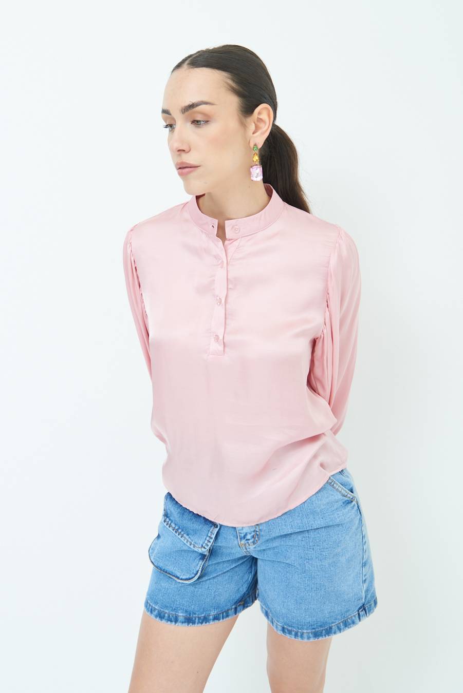 Kikisix CAMICIA POLO RASO VISCOSA ROSA Prezzo Ridotto