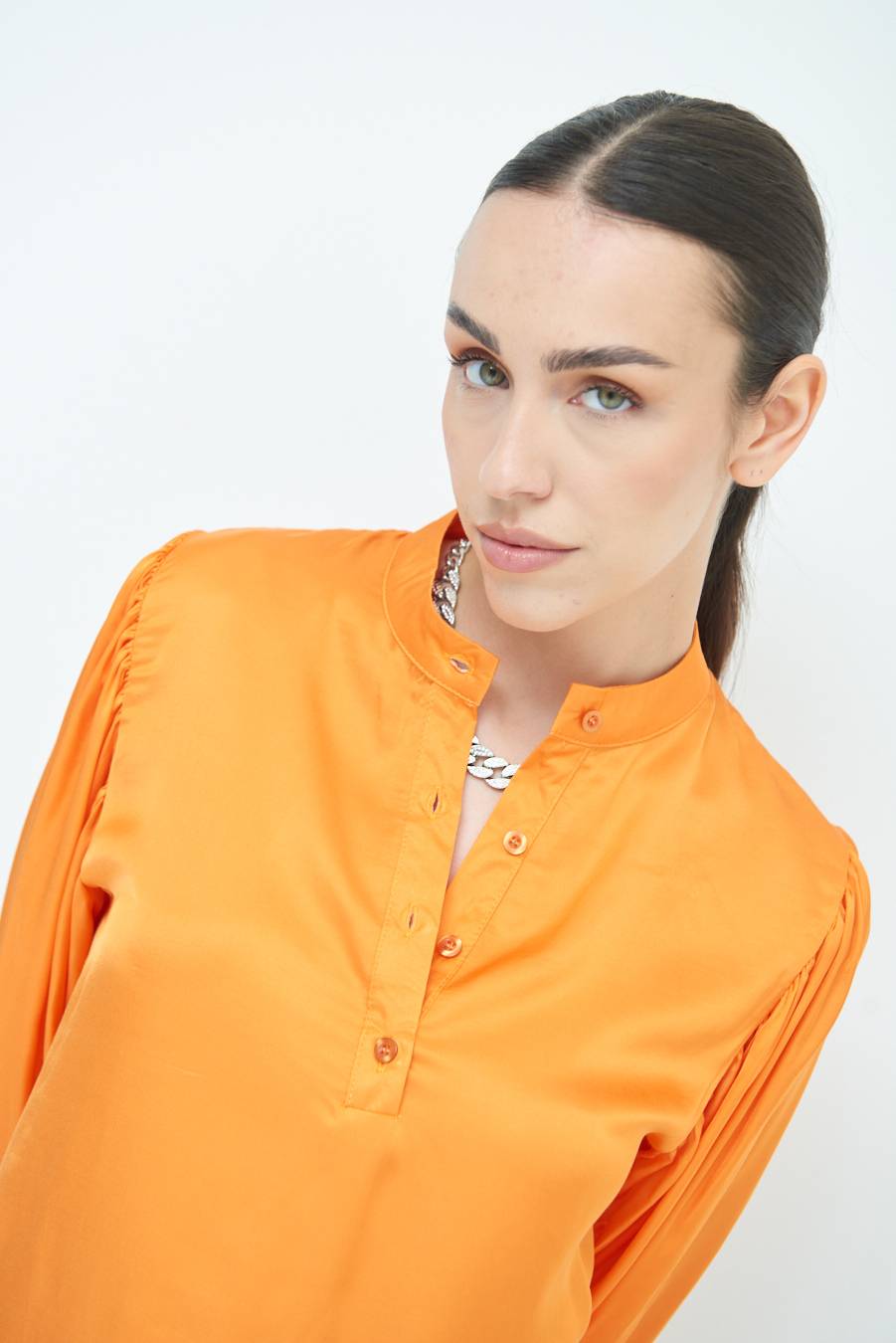 Kikisix CAMICIA POLO RASO VISCOSA MANDARINO Economico