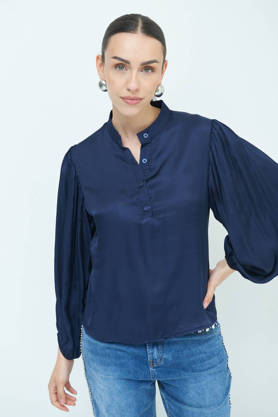 Kikisix CAMICIA POLO RASO VISCOSA BLU Presa
