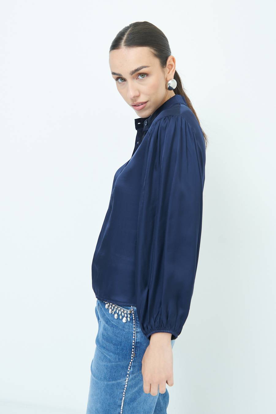 Kikisix CAMICIA POLO RASO VISCOSA BLU Presa
