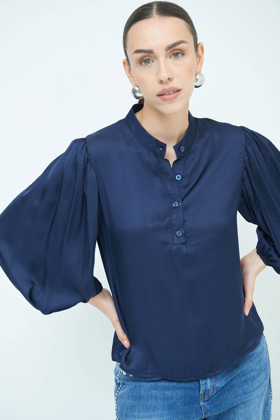 Kikisix CAMICIA POLO RASO VISCOSA BLU Presa