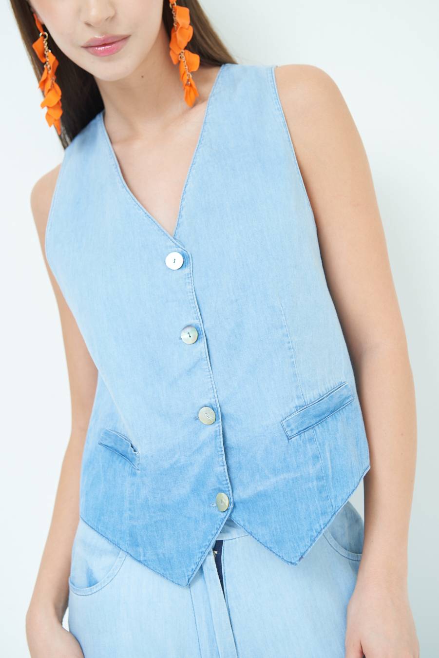 Kikisix GILET CHAMBRAY DEGRADE BLU CHIARO Online