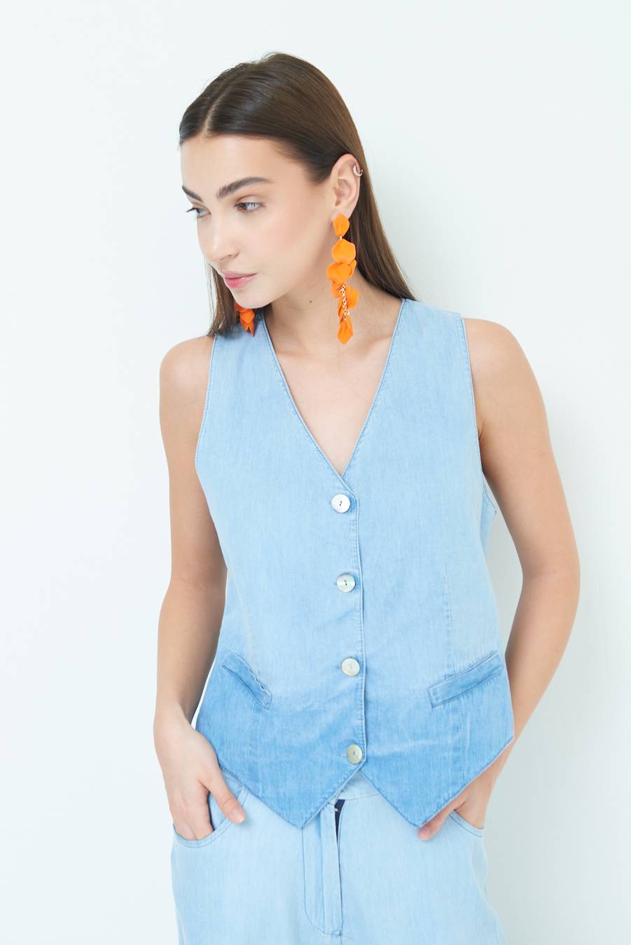 Kikisix GILET CHAMBRAY DEGRADE BLU CHIARO Online
