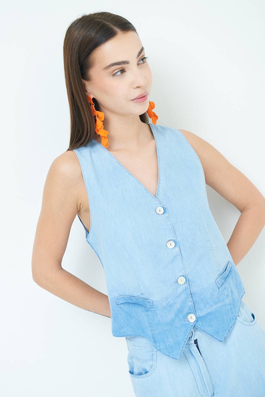 Kikisix GILET CHAMBRAY DEGRADE BLU CHIARO Online