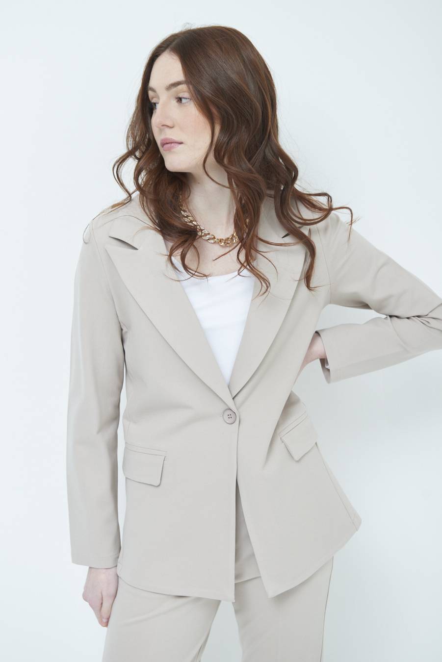 Kikisix GIACCA 1 BOTTONE BASIC BEIGE Promozione