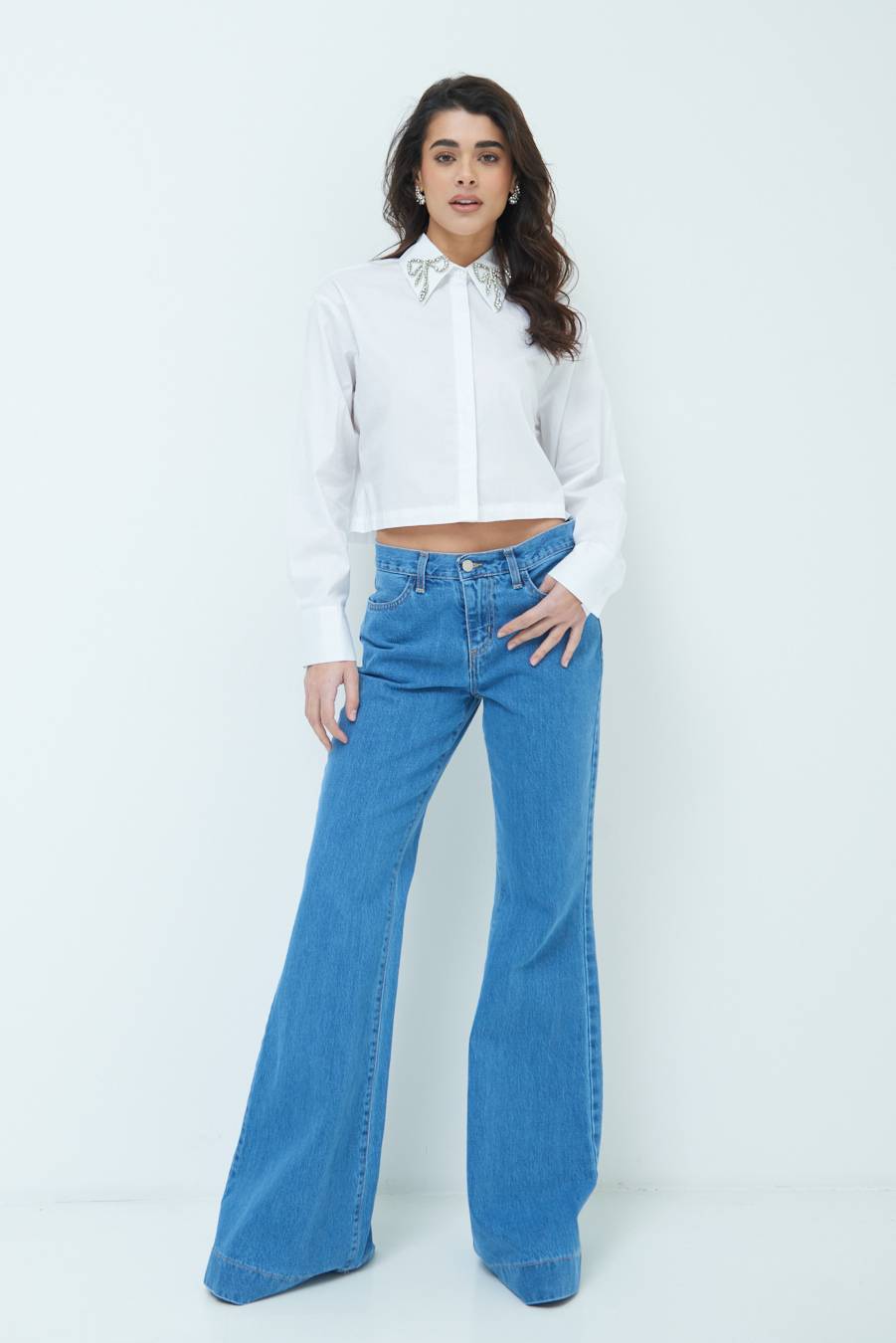 Kikisix PANTALONE ZAMPA CON RIBALTA DOPPIO STONE JEANS Qualità Garantita