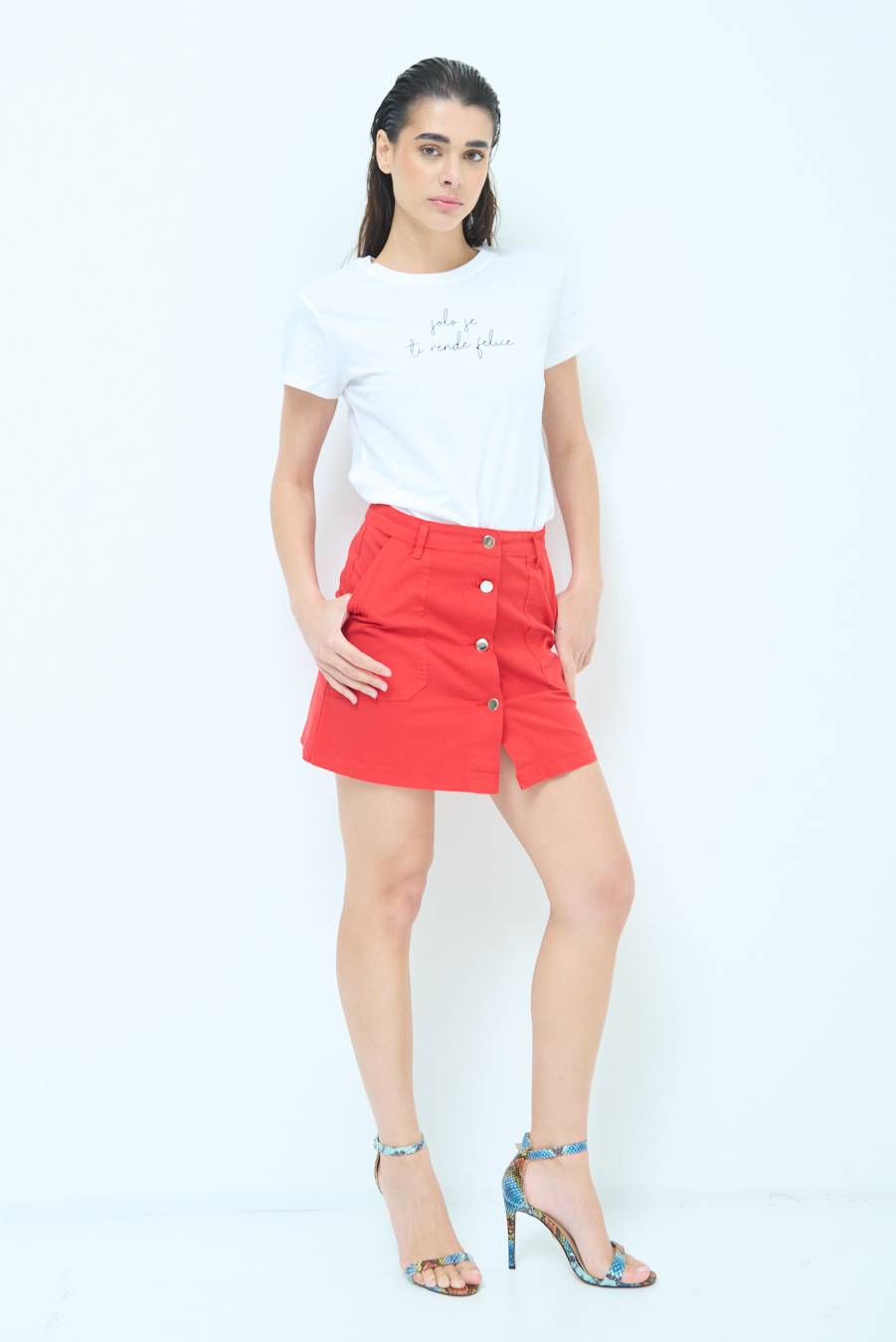Kikisix MINIGONNA BOTTONI DV. ROSSO Fino Al -60%