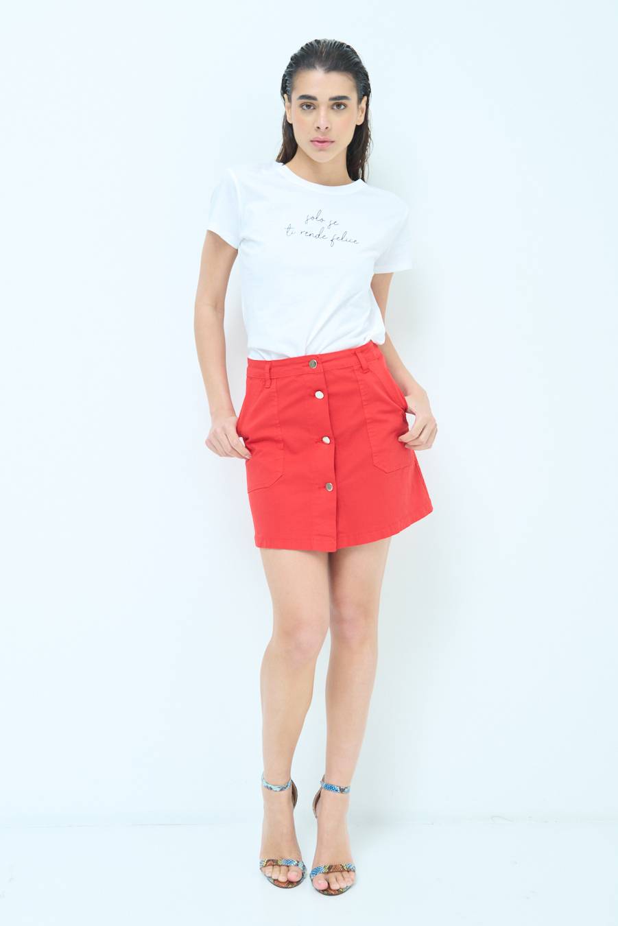 Kikisix MINIGONNA BOTTONI DV. ROSSO Fino Al -60%