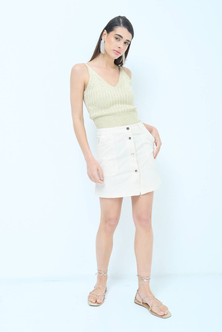 Kikisix MINIGONNA BOTTONI DV. BEIGE Sottocosto