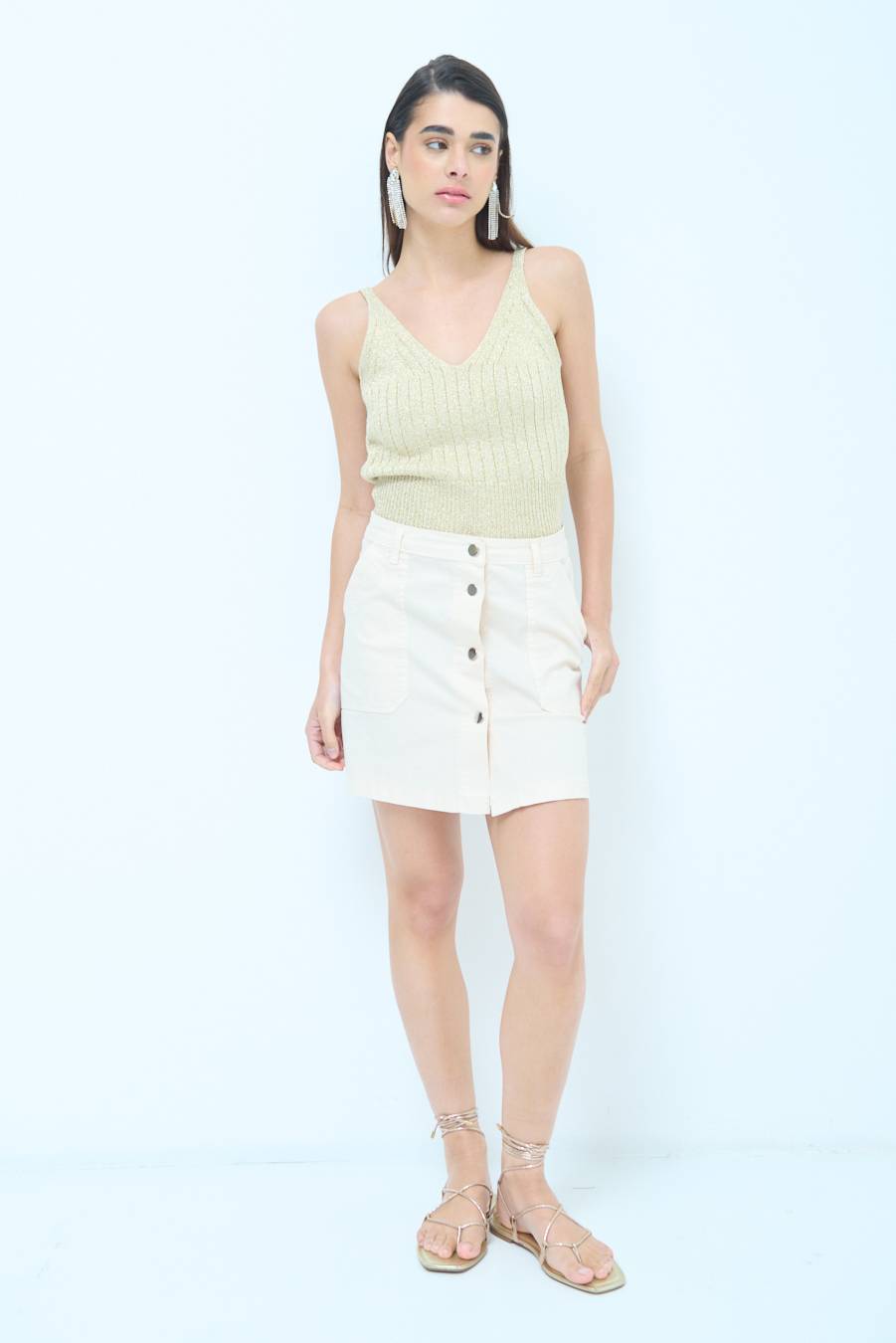 Kikisix MINIGONNA BOTTONI DV. BEIGE Sottocosto