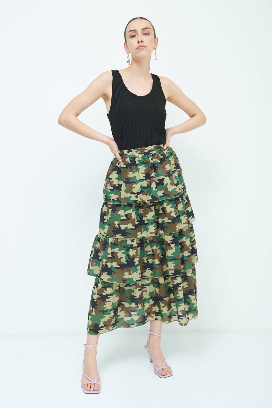 Kikisix GONNA BALZE CAMOUFLAGE VERDE MILITARE Presa