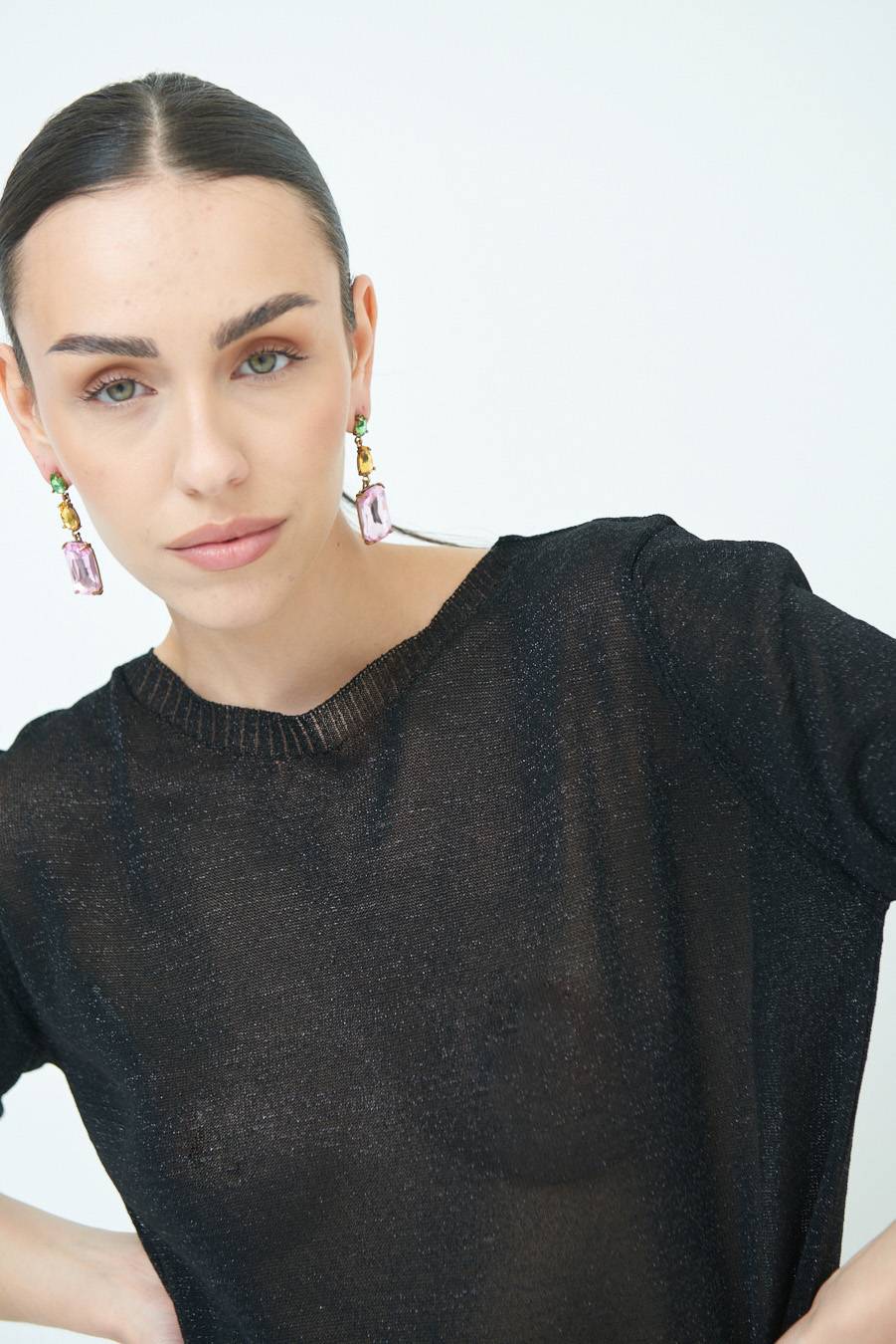Kikisix MAGLIA LUREX PARICOLLO NERO In Saldo