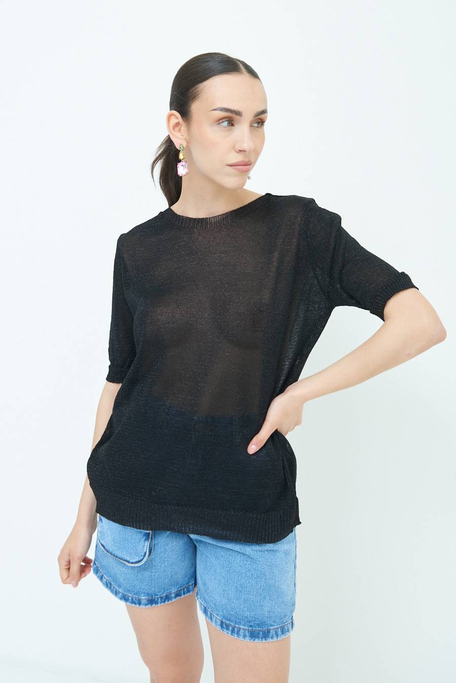 Kikisix MAGLIA LUREX PARICOLLO NERO In Saldo