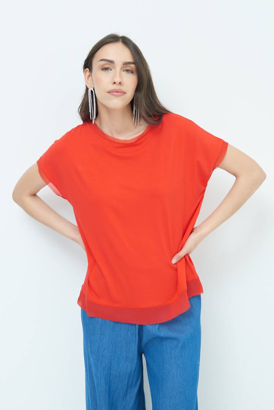 Kikisix MAGLIA PROFILO GEORGETTE ROSSO Moda