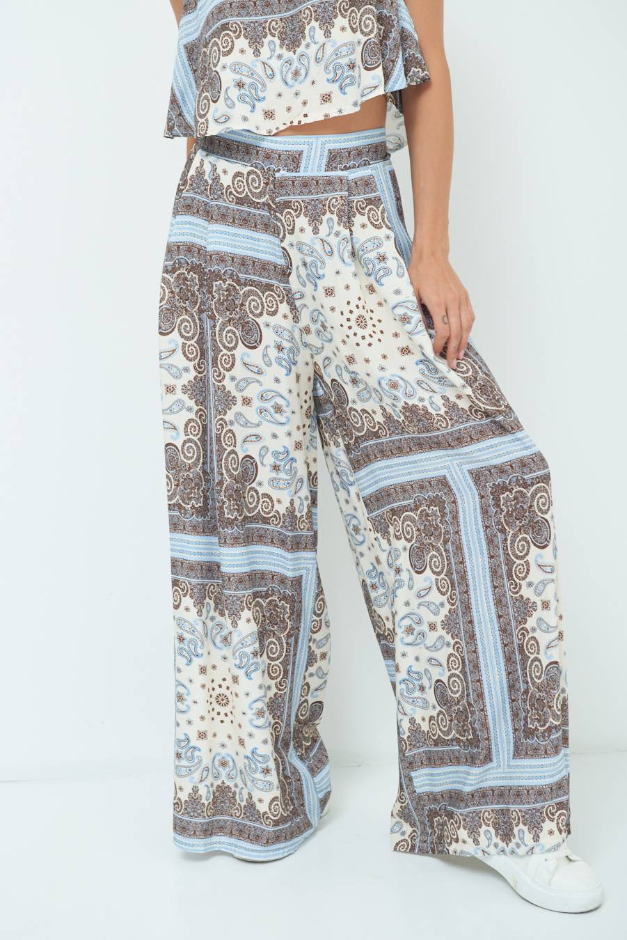 Kikisix PANTA PALAZZO CON PINCE STAMPA BIANCO Qualità