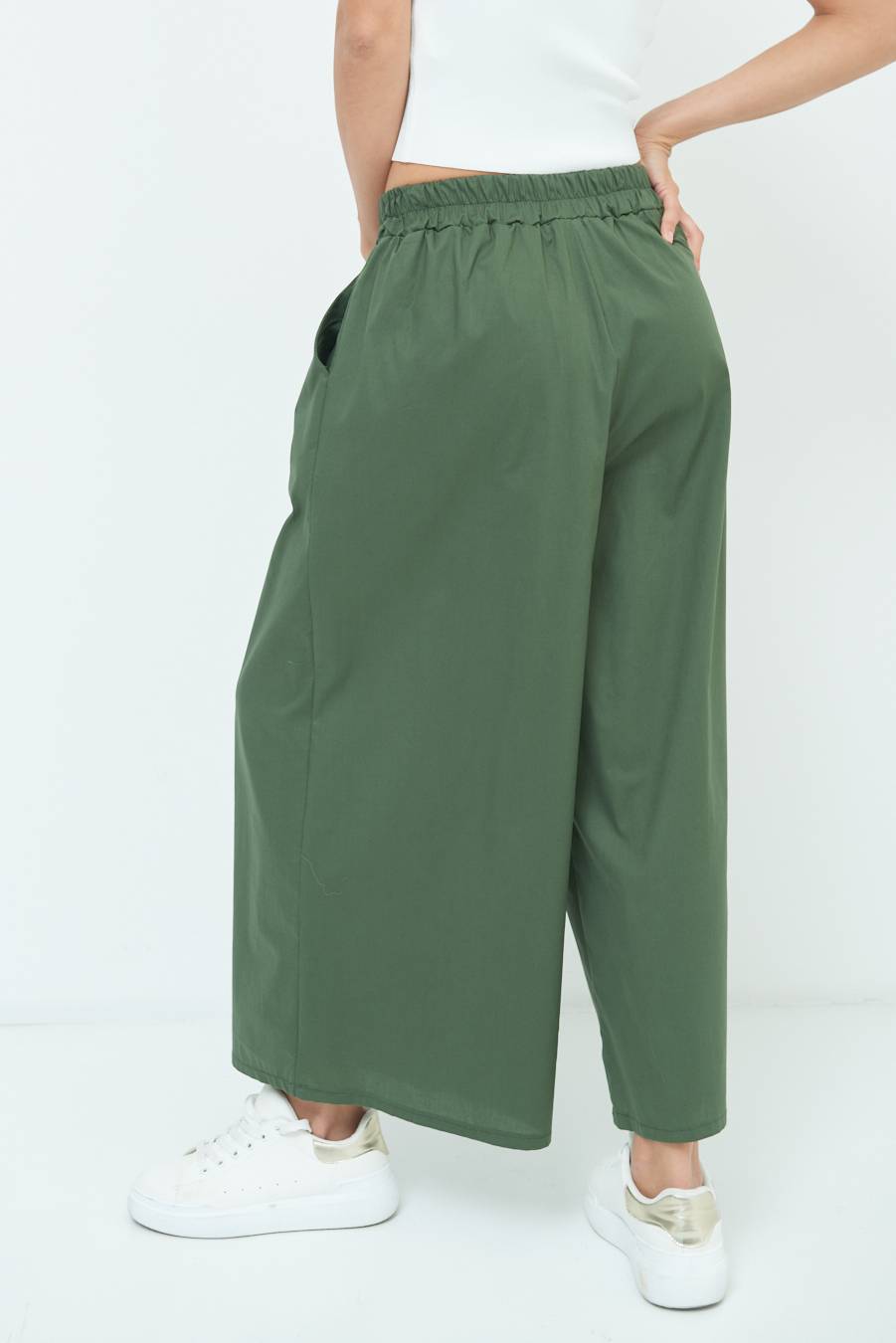 Kikisix PANTALONE CROP ELASTICO UNITO VERDE MILITARE Qualità Garantita