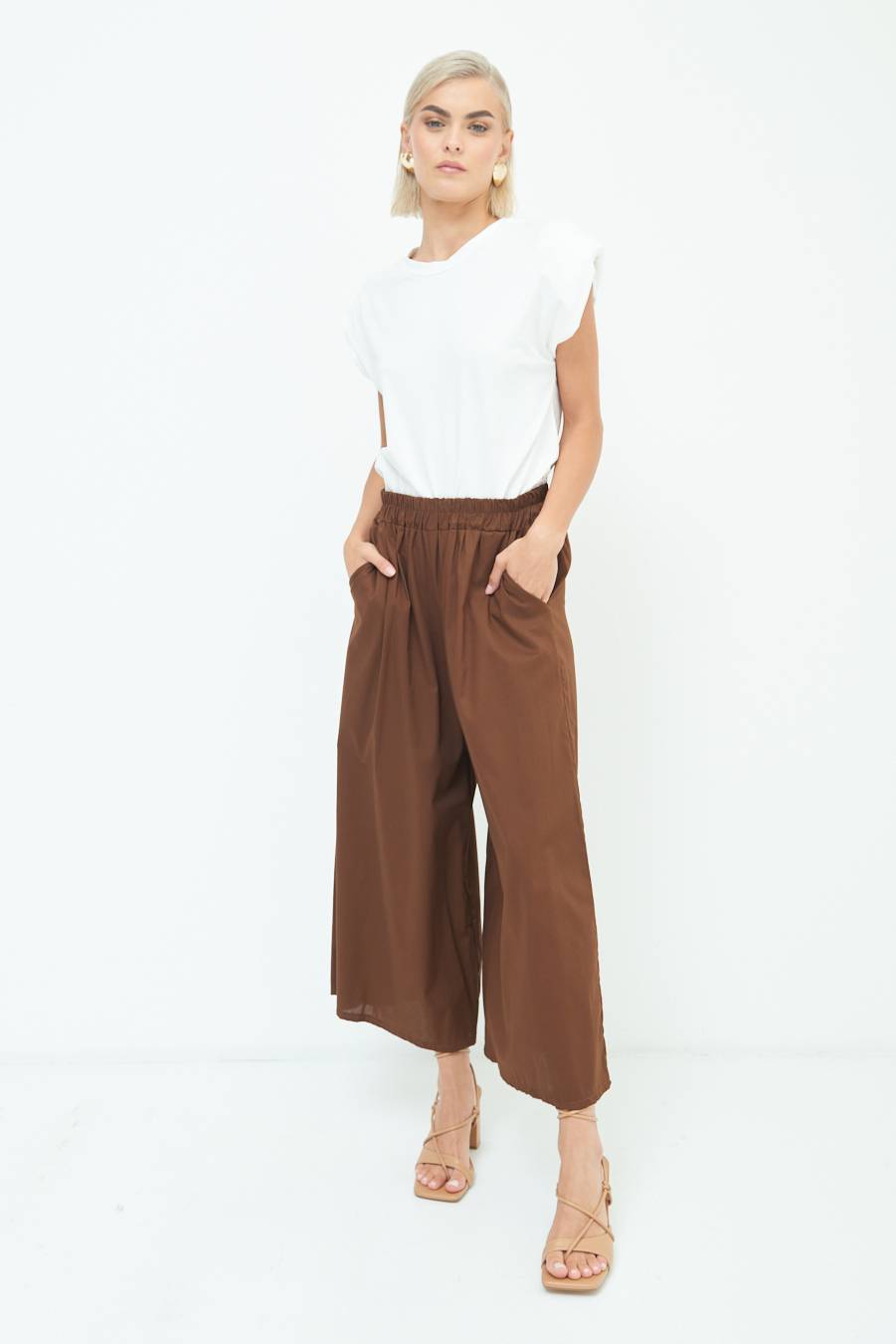 Kikisix PANTALONE CROP ELASTICO UNITO CIOCCOLATO Negozi Online