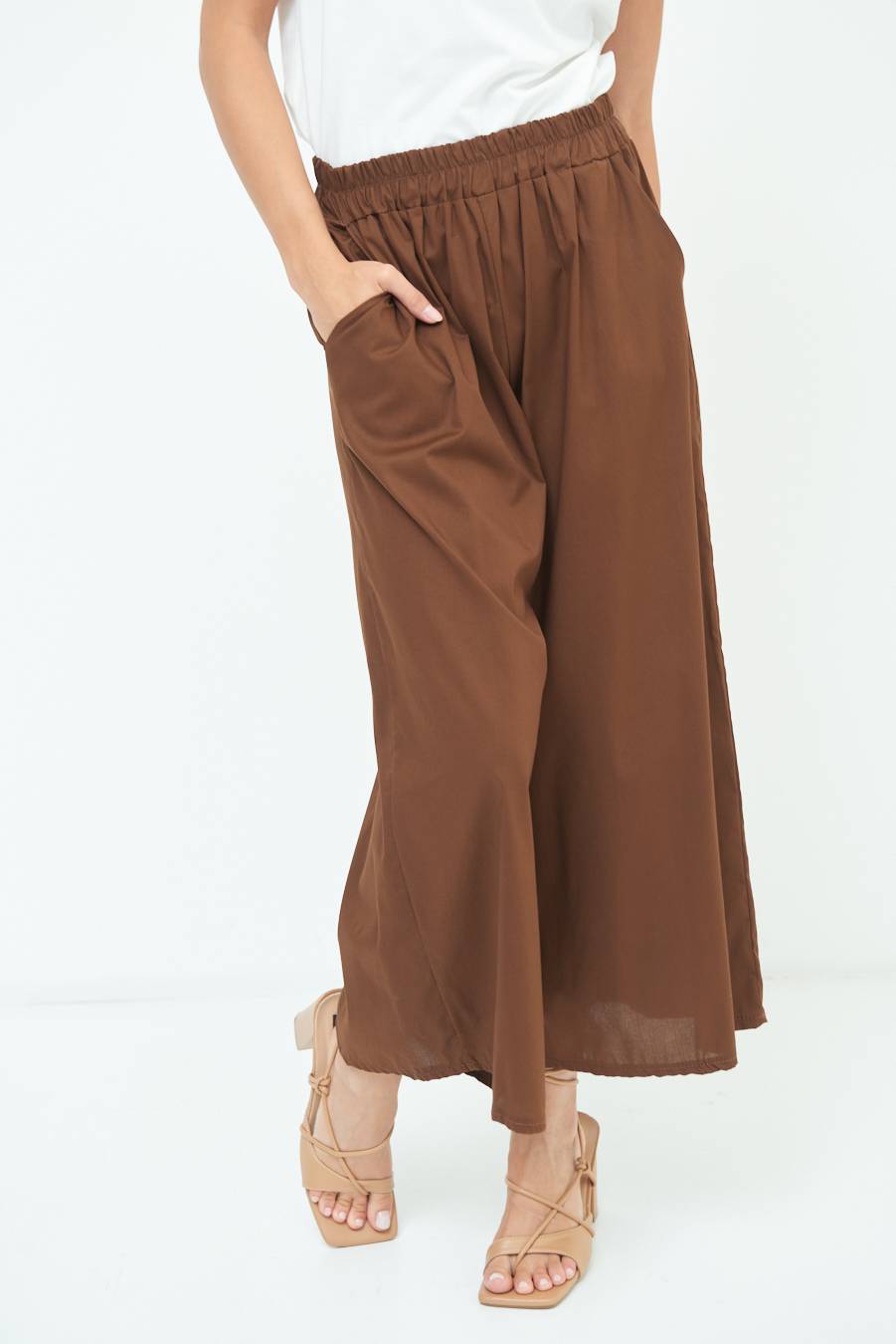 Kikisix PANTALONE CROP ELASTICO UNITO CIOCCOLATO Negozi Online