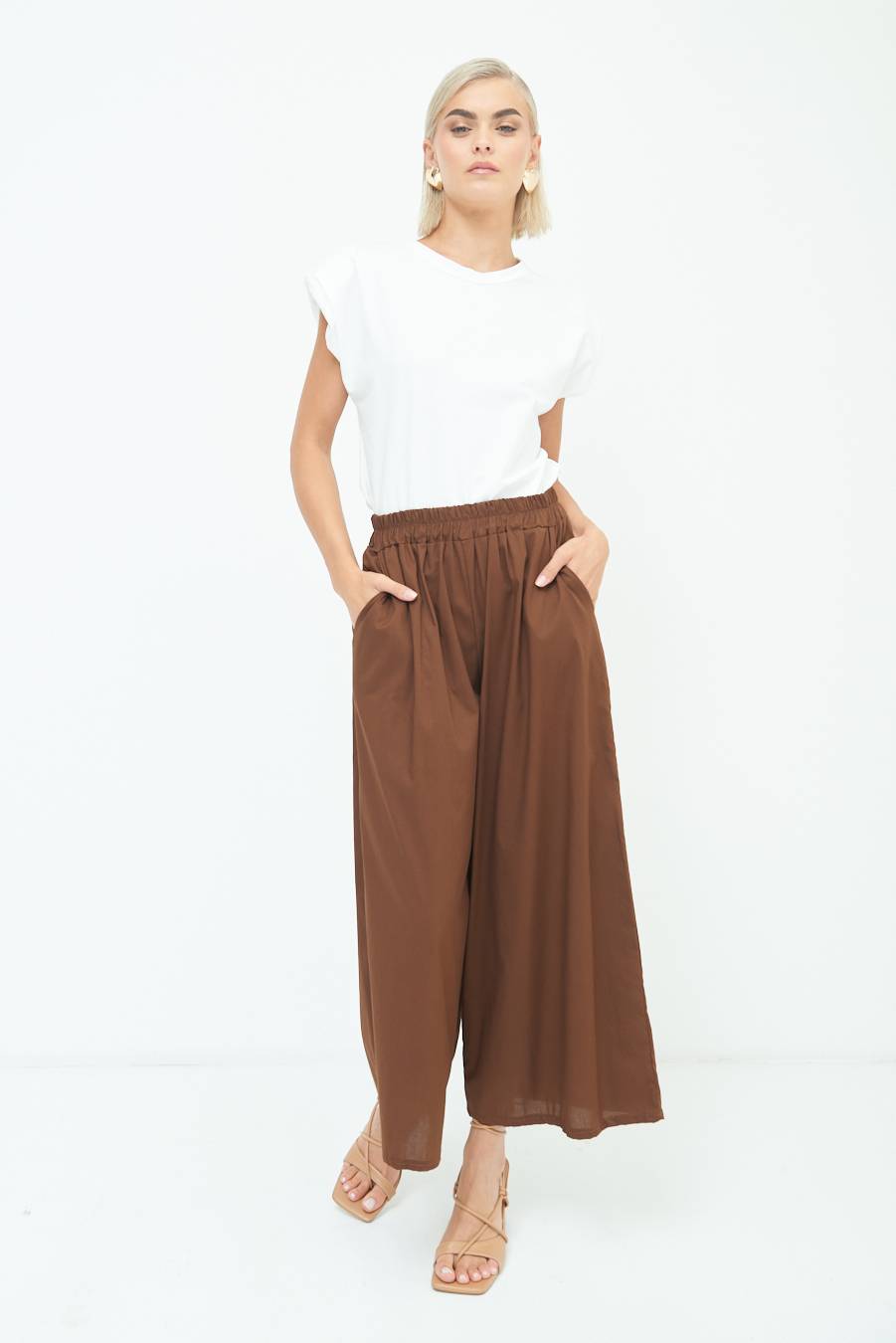 Kikisix PANTALONE CROP ELASTICO UNITO CIOCCOLATO Negozi Online
