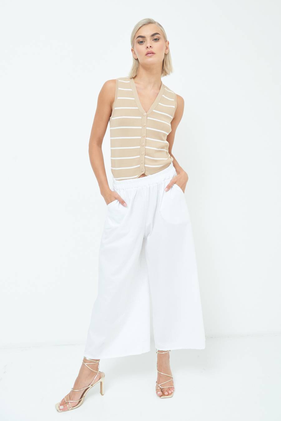 Kikisix PANTALONE CROP ELASTICO UNITO BIANCO Consegna Veloce