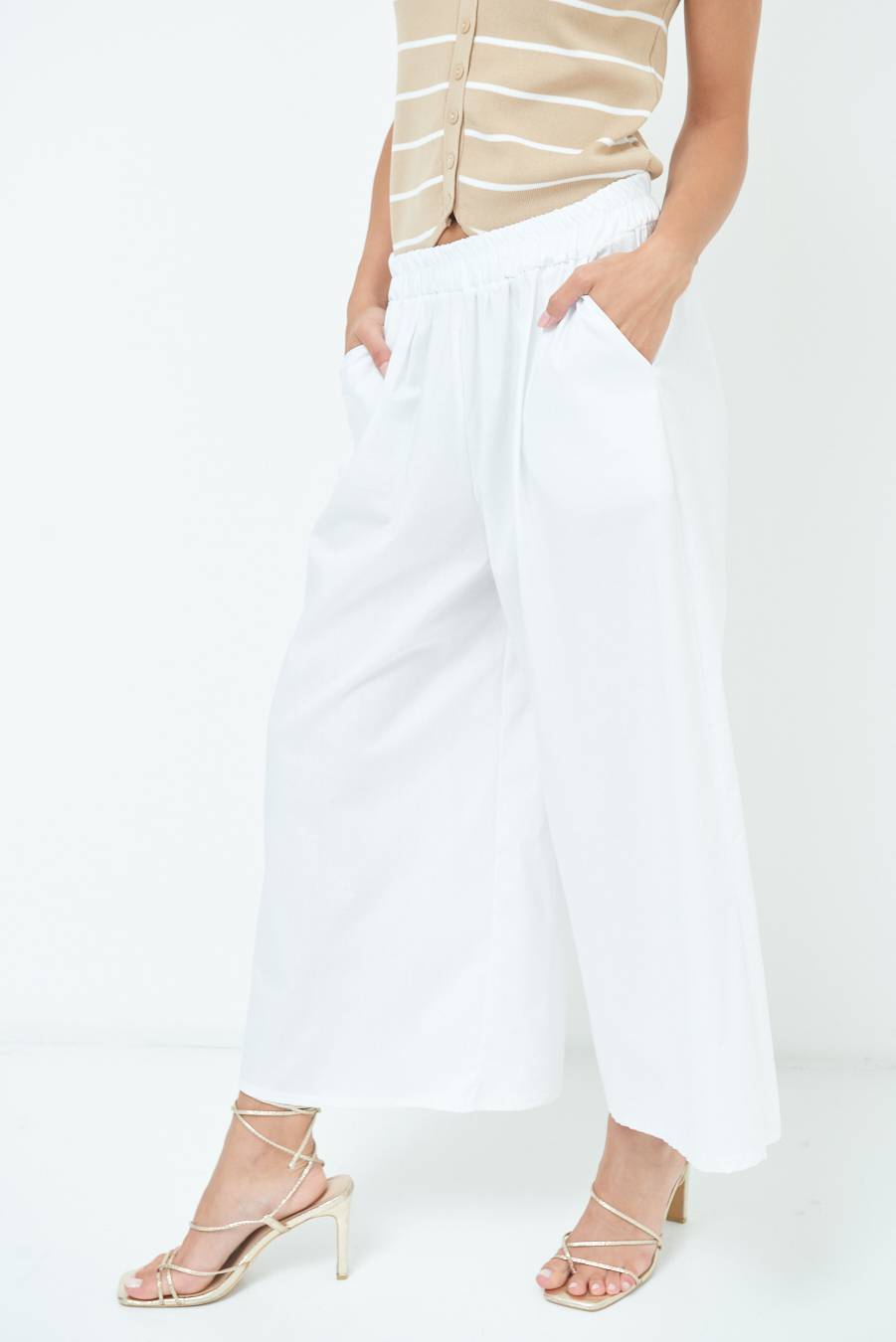 Kikisix PANTALONE CROP ELASTICO UNITO BIANCO Consegna Veloce
