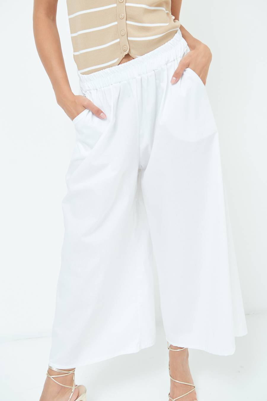 Kikisix PANTALONE CROP ELASTICO UNITO BIANCO Consegna Veloce