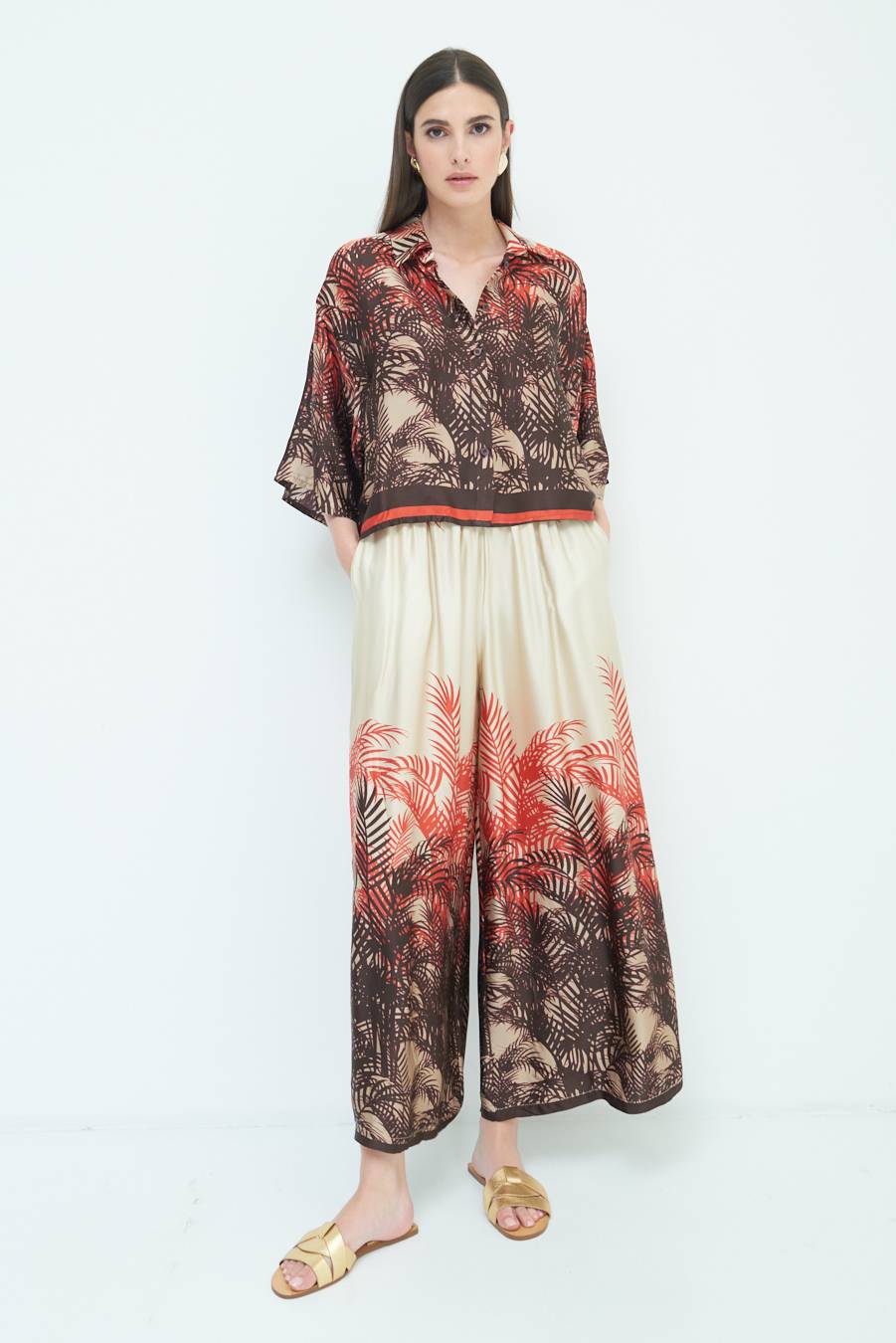 Kikisix PANTALONE PALAZZO FANTASIA BALZA MORO/ARANCIO Promozione Limitata