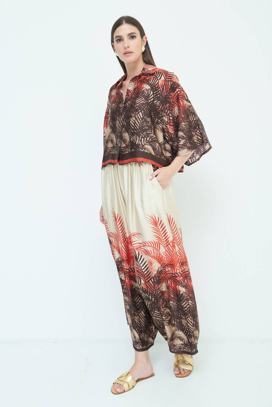 Kikisix PANTALONE PALAZZO FANTASIA BALZA MORO/ARANCIO Promozione Limitata