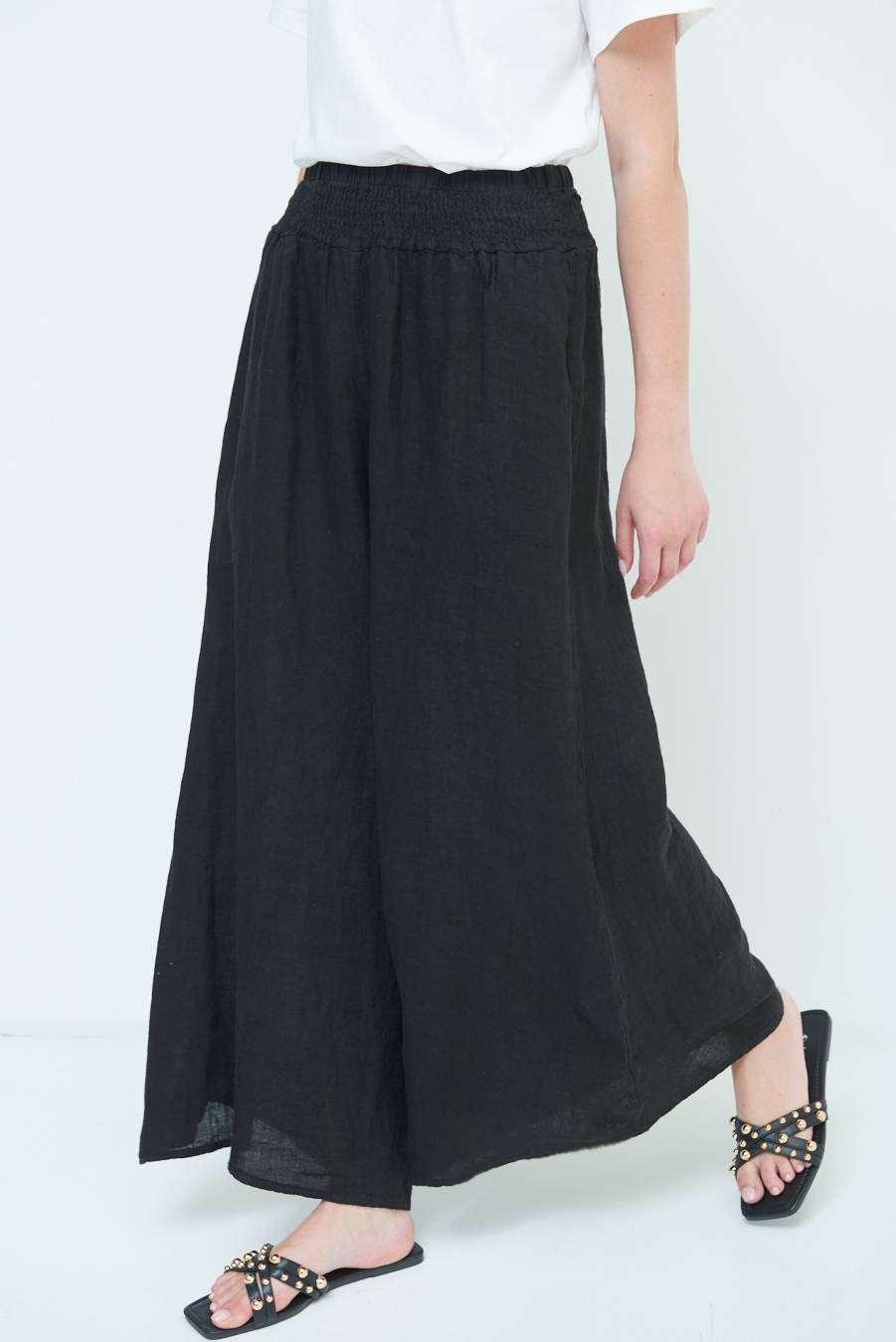 Kikisix PANTA PALAZZO LINO CON ELASTICI NERO Shopping Online