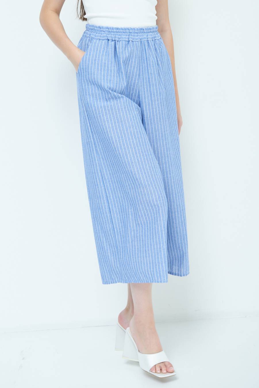 Kikisix PANTALONE CROP ELASTICO RIGHE BLU Affare Del Giorno