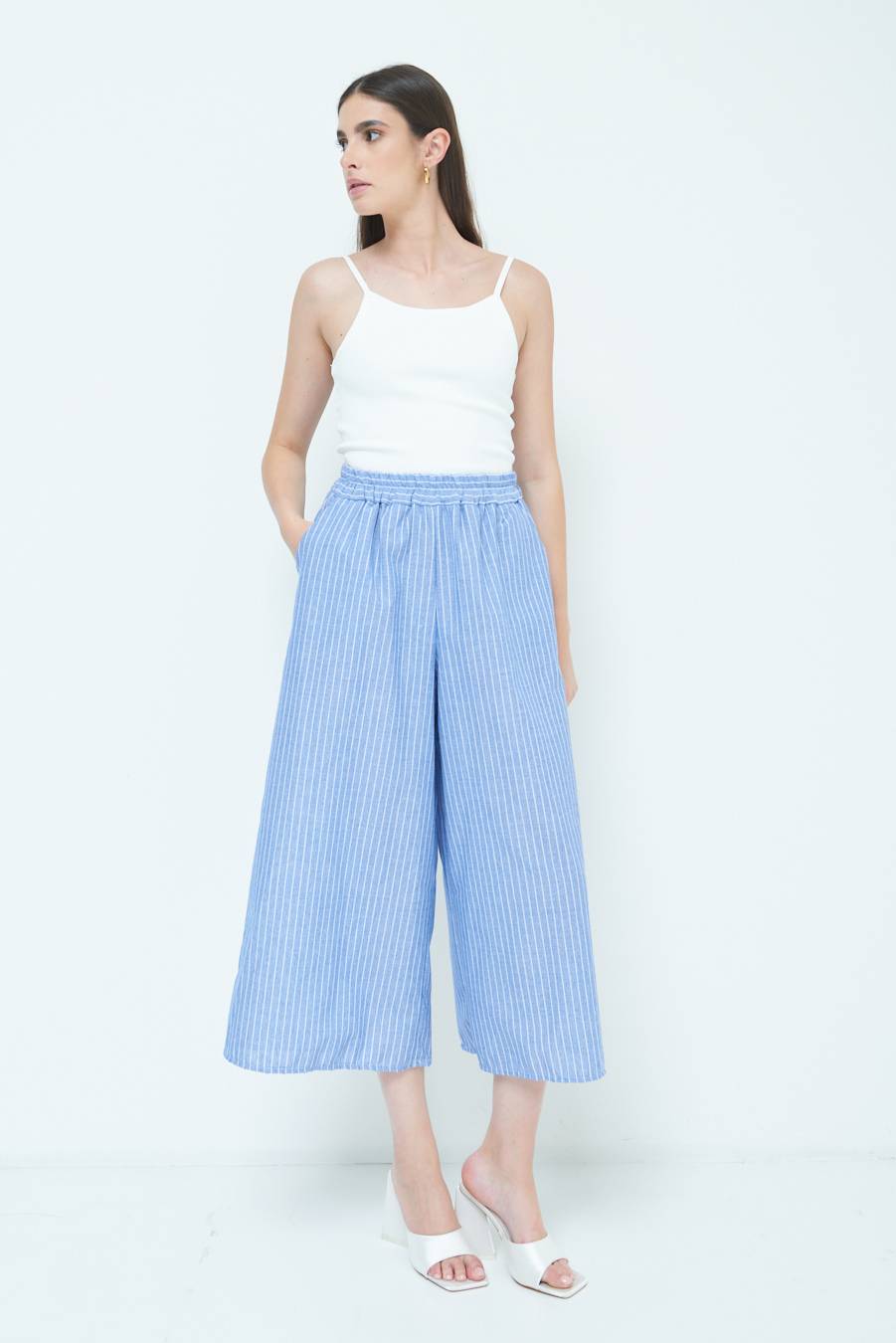 Kikisix PANTALONE CROP ELASTICO RIGHE BLU Affare Del Giorno