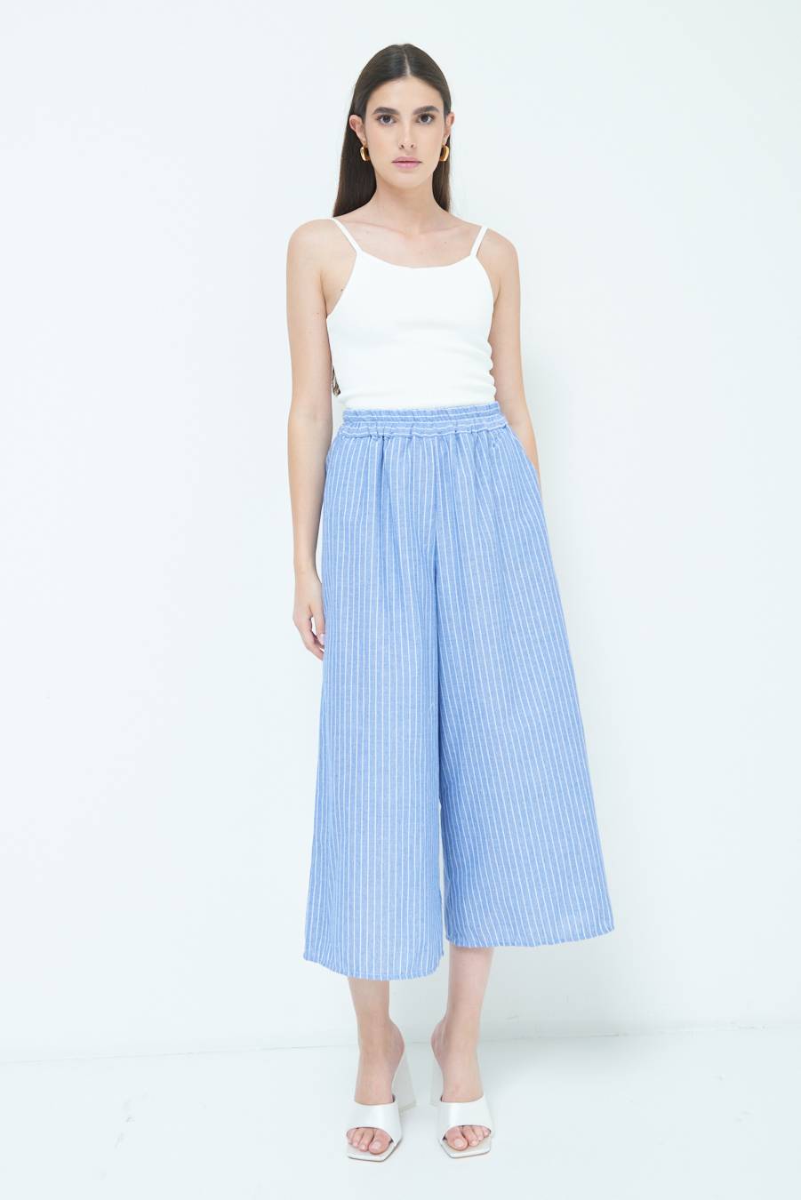 Kikisix PANTALONE CROP ELASTICO RIGHE BLU Affare Del Giorno