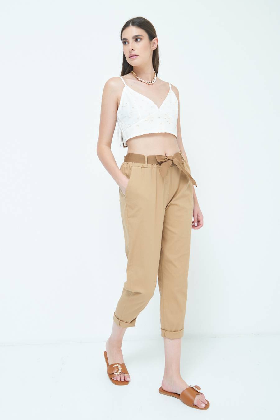 Kikisix PANTALONE DRITTO CON RISVOLTO CAMMELLO Prezzo Ridotto
