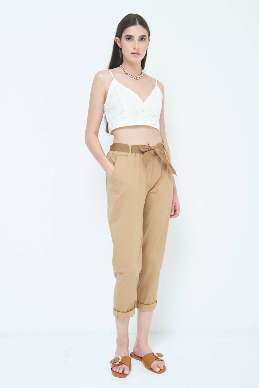 Kikisix PANTALONE DRITTO CON RISVOLTO CAMMELLO Prezzo Ridotto