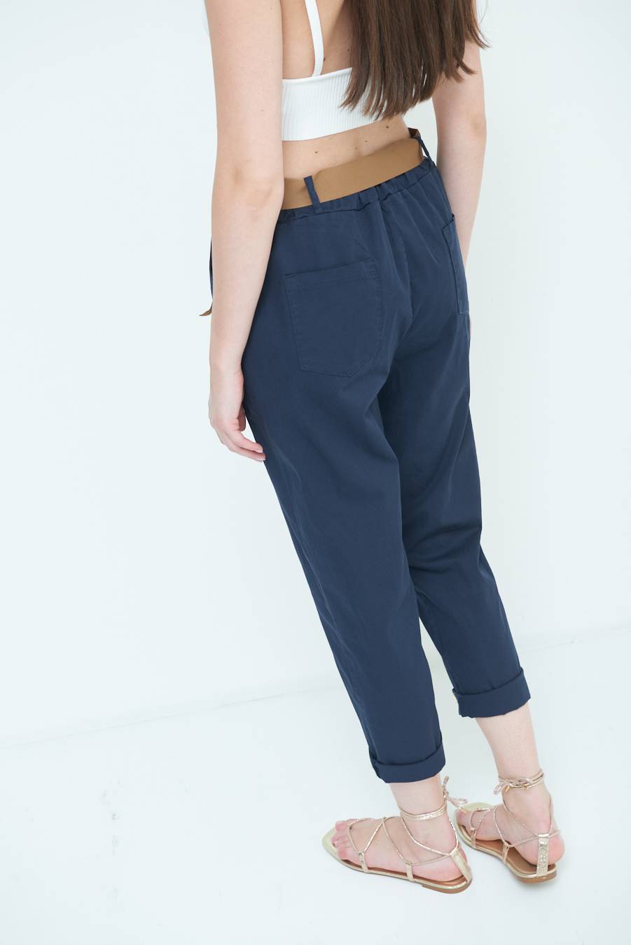 Kikisix PANTALONE DRITTO CON RISVOLTO BLU Sottocosto