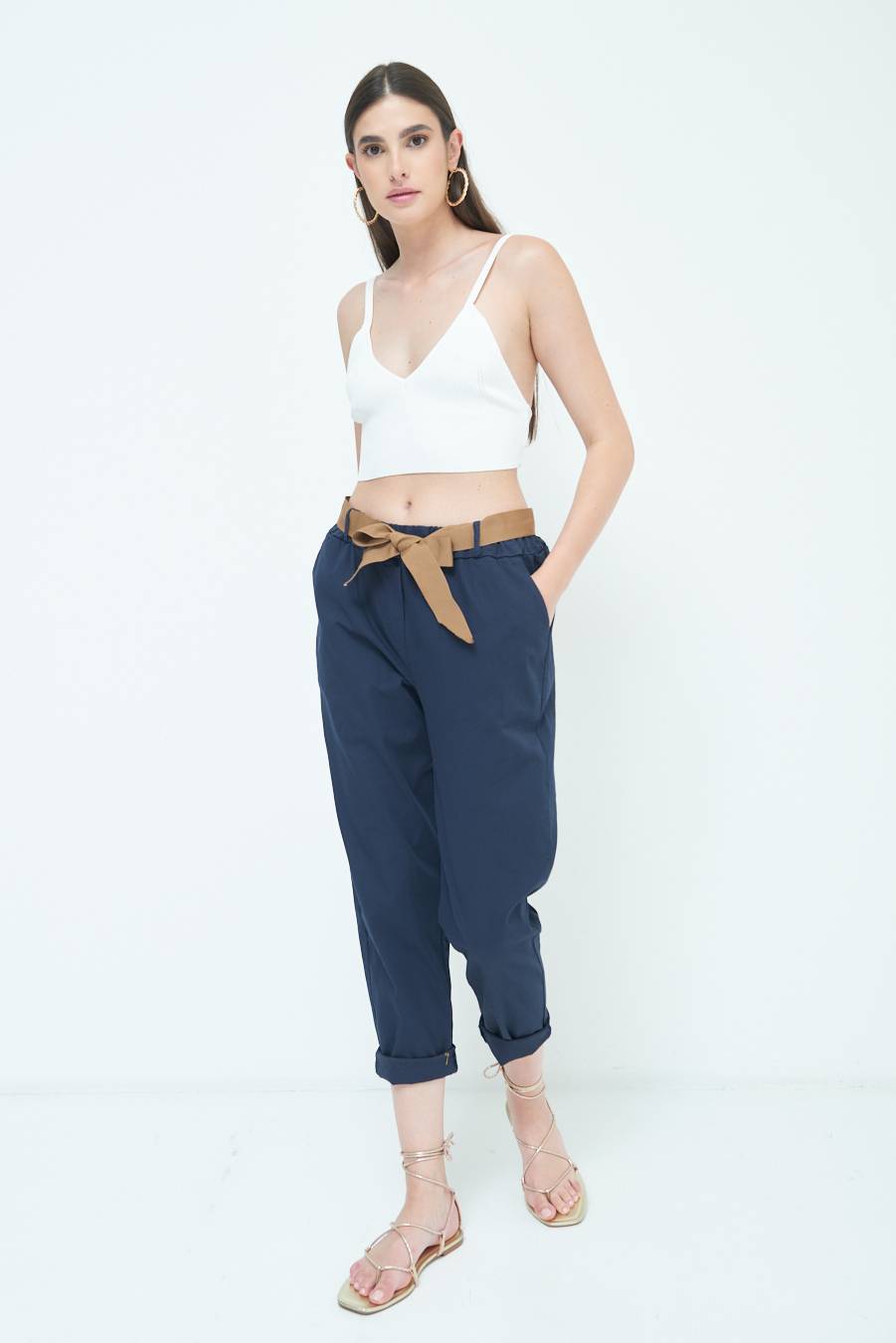 Kikisix PANTALONE DRITTO CON RISVOLTO BLU Sottocosto